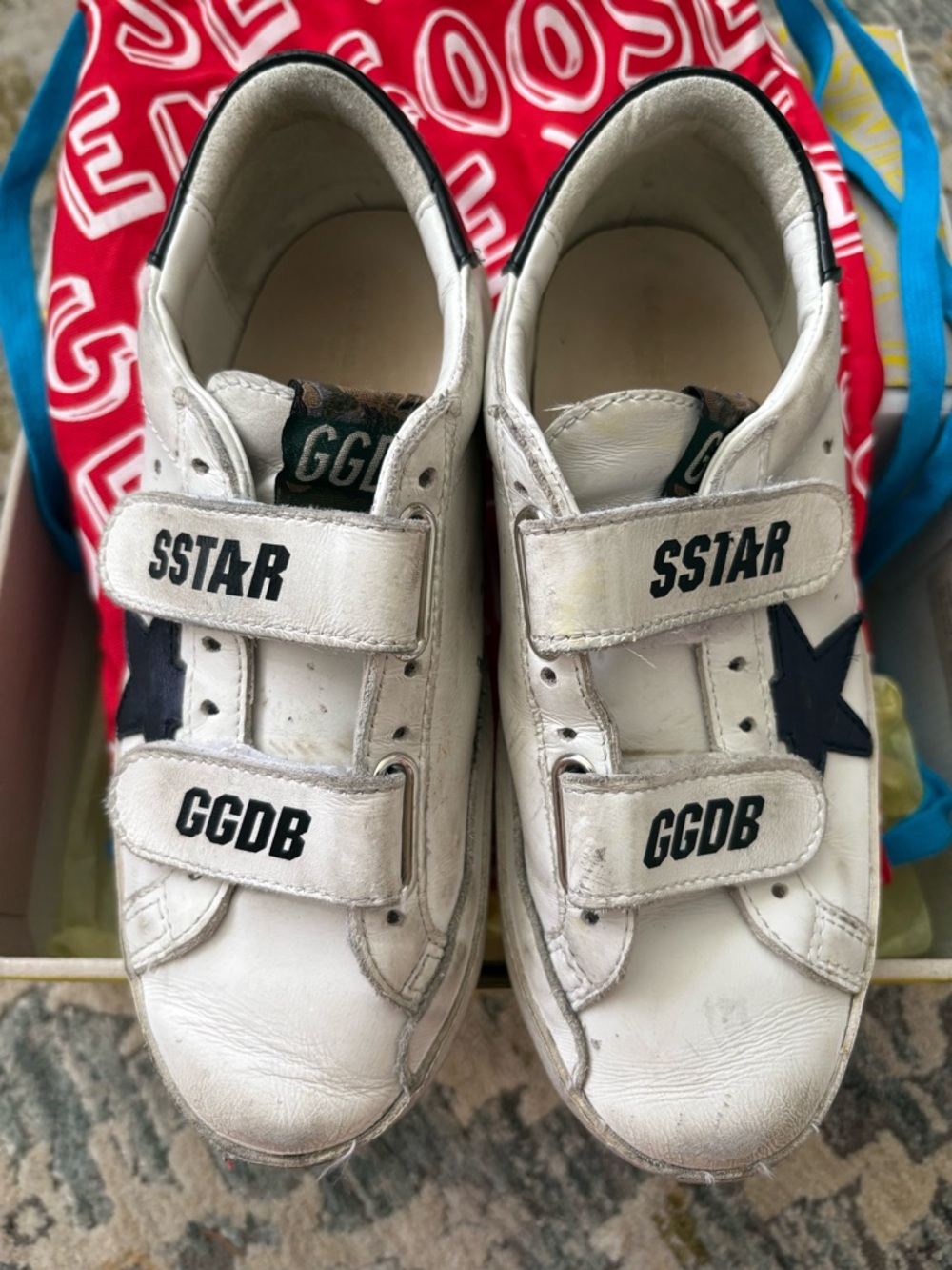 Golden Goose White Kids Superstar Sneakers with Navy Star